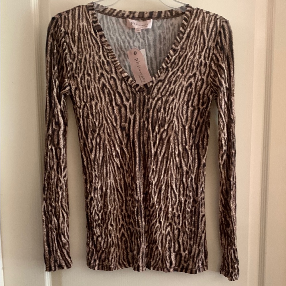 Philosophy Black/Brown V-neck Animal Print Top